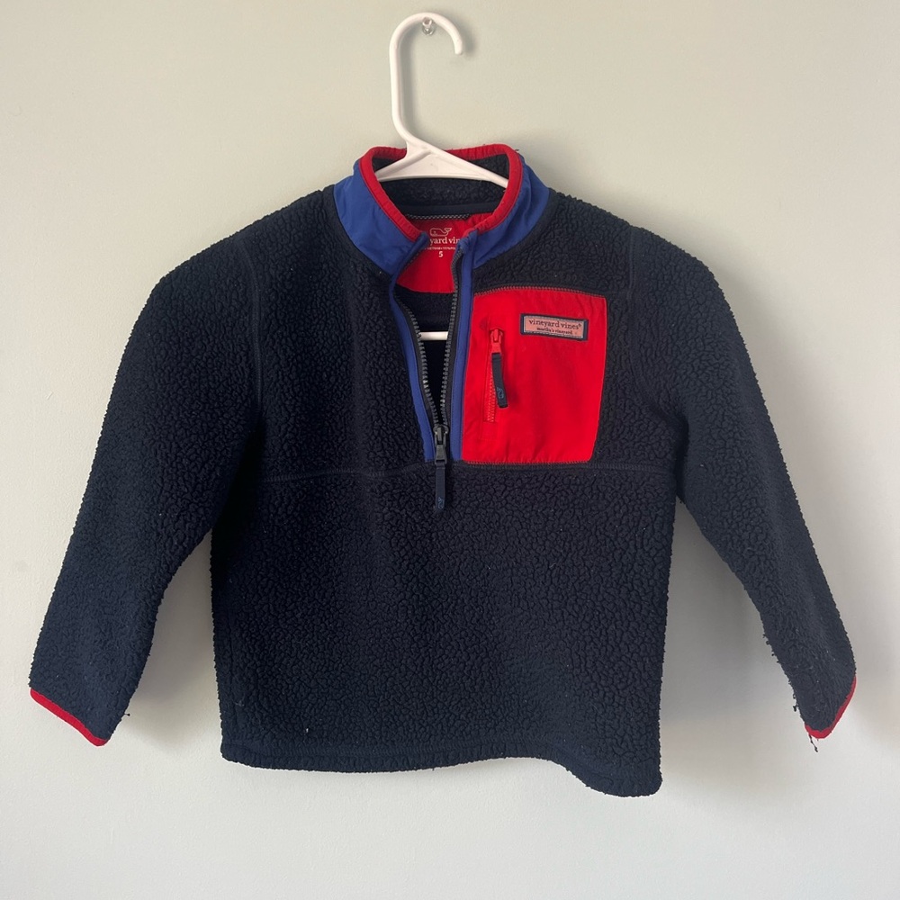 Vineyard Vines Kids' Navy and Red Fleece Pullover